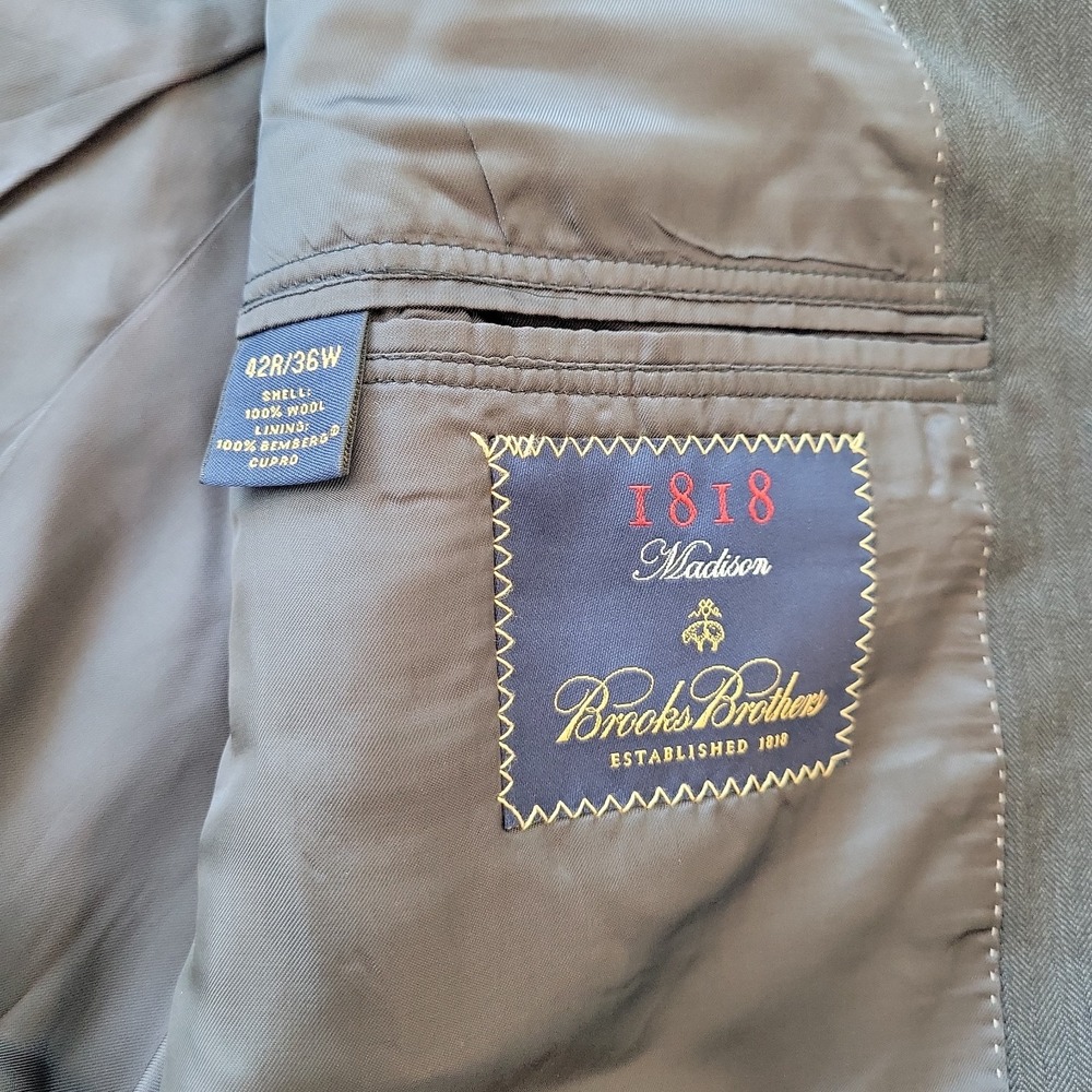 Brooks Brothers Jacket Mens 42R Saxxon Wool Madison Gray Herringbone Made in USA - Picture 7 of 13